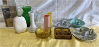 Miscellaneous vases and candleholders, and a