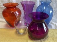 Box of 5colored vases, all different shapes