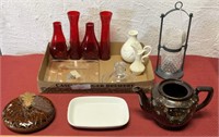 Group of vases, candle holders, misc glass