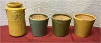 4 clay distressed glazed pots