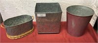 3 tin galvanized pots