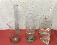 6 large clear glass vases