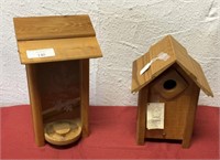 Wooden birdhouse, wooden bird feeder with glass
