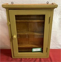 Olive green, vintage wooden display cabinet with