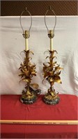 2 bronze medal lamps with marble base - missing