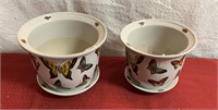 2 large ceramic butterfly flower pots