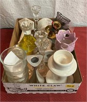 Large flat of miscellaneous candleholders