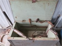 Wooden Storage Box w/Vintage Hand Tools