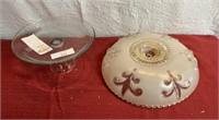 Clear glass cake plate, and a decorative vintage