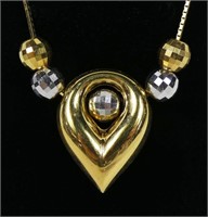 14K Yellow and white gold pendant and beads with