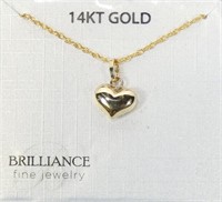 14K Yellow gold heart pendant with 16-18"