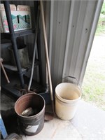 2 Buckets & Yard Tools in Corner