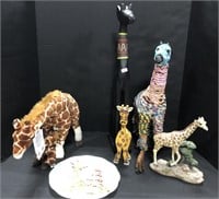Collectible Giraffe Plate, Wooden Figurines.
