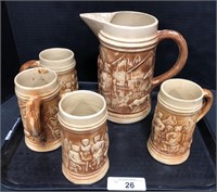 5pc. Antique Hull Stoneware Pottery Pitcher.