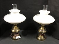 Pair Of Hurricane Brass Desk Lamps.