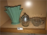 Vintage Pottery Vase ~ Honey Dish & Sugar Bowl
