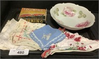 Vintage Handkerchiefs & Austrian Rose Bowl.