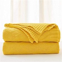 Cotton Lemon Yellow Knit Throw Blanket