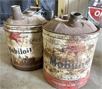 (2) Mobile Oil Cans, 5 Gallon