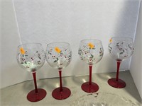 4 pfaltzgraff winterberry red stem wine glasses