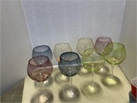 8 retro tall balloon etched wine glasses