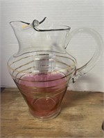 Vintage pink and gold drink pitcher 10” tal
