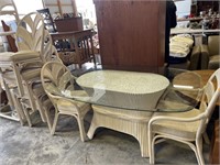 Glass top bamboo table and 6 chairs