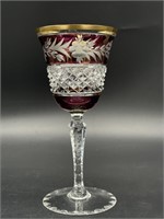 Cranberry Cut Glass Goblet 6.25”