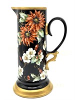 Porcelain Hand Painted Black Tankard with White