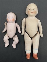 (2) Small Antique Dolls - 4” All Bisque Wire