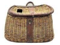 Vintage Wicker and Leather Fishing Creel with