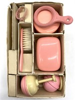 Vintage Pyralin Infant Pink Baby Set in Original