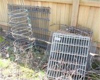 Grouping Metal Dog Crates, Tomato Cages