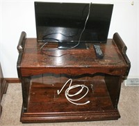 Pine Bench Table, JVC Television w/ Remote - 2