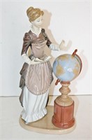 Lladro' No 5290 12" Lady w/ Globe & Book Figurine