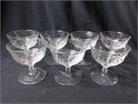 7 vintage glass champagne coupe stemware