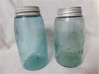 Antique blue glass Ball Mason Hero Cross quart jar