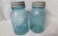2 vintage blue glass Ball Perfect Mason quart jars