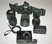 Nikon Camera w/ Lenses, Battery Case, Panasonic