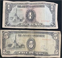 Ww2 Era Japanese Currency 1 Peso 5pesos Occupied