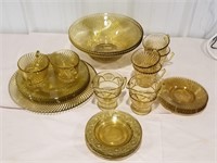 Amberware dishes, swivel, cup/saucers, dishes