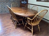 ETHAN ALLEN KITCHEN TABLE W/(6) CHAIRS & TABLE PAD