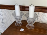 (2) CRYSTAL STYLE CANDLE HOLDERS APPROX 4.5"