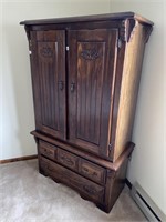 WOODEN ARMOIRE WITH 2 DRAWERS AND DOORS