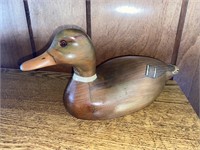 WOODEN BROWN & YELLOW CARVED DUCK
