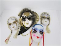 Four Unique Mardi Gras Porcelain Masks,Decor