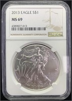 2013 Graded Silver Eagle Ms 69 1oz Silver Usa