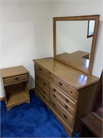 6 DRAWER VANITY WITH MIRROR AND MATCHING BED STAND