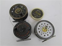 Three Vintage Fishing Spools with Fishing Line