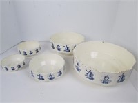 Delft Blue Style Pottery Bowls,Set of 5